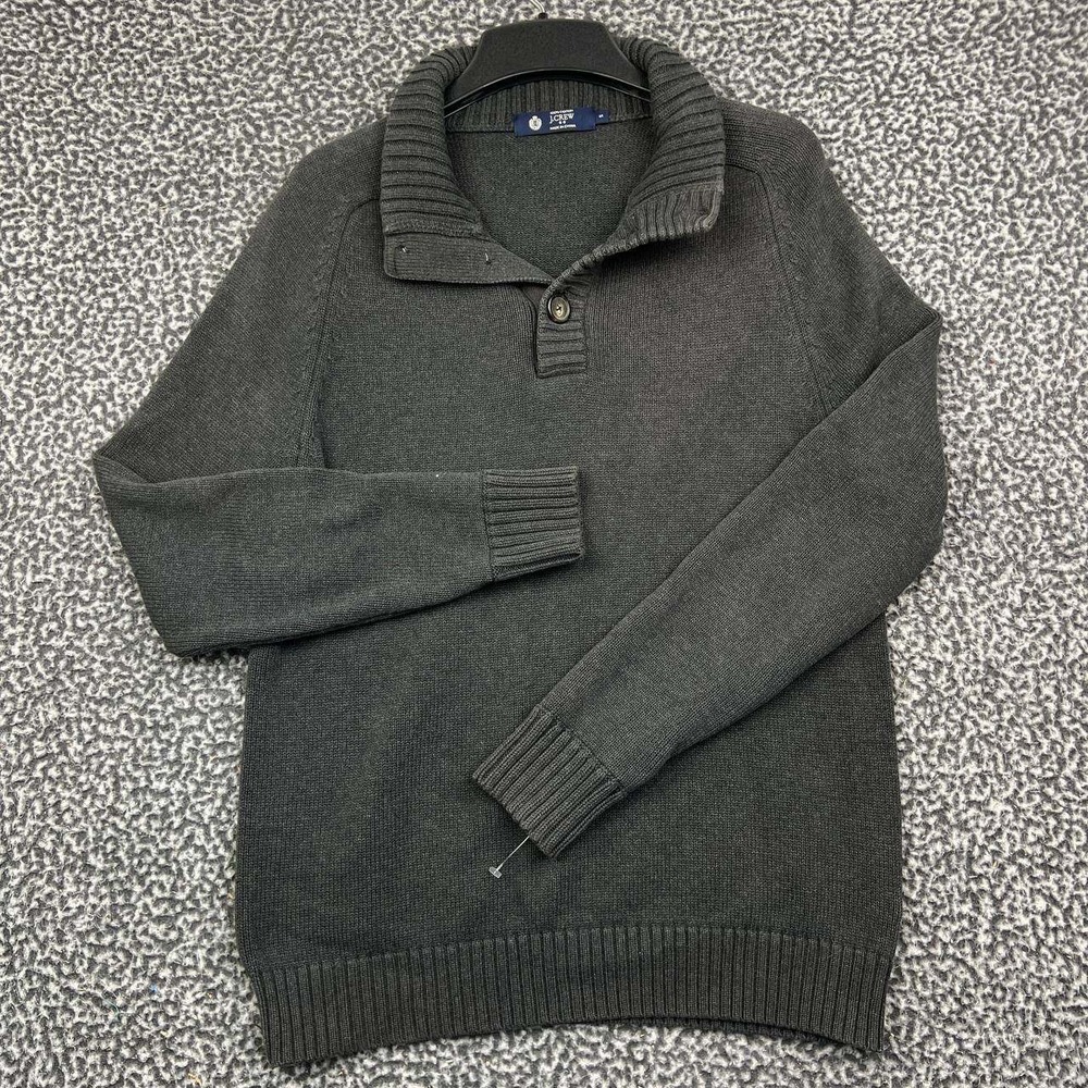 J.Crew Sweater Men Small Gray Button Mock Neck Pullover‎ Long Sleeve Cotton S